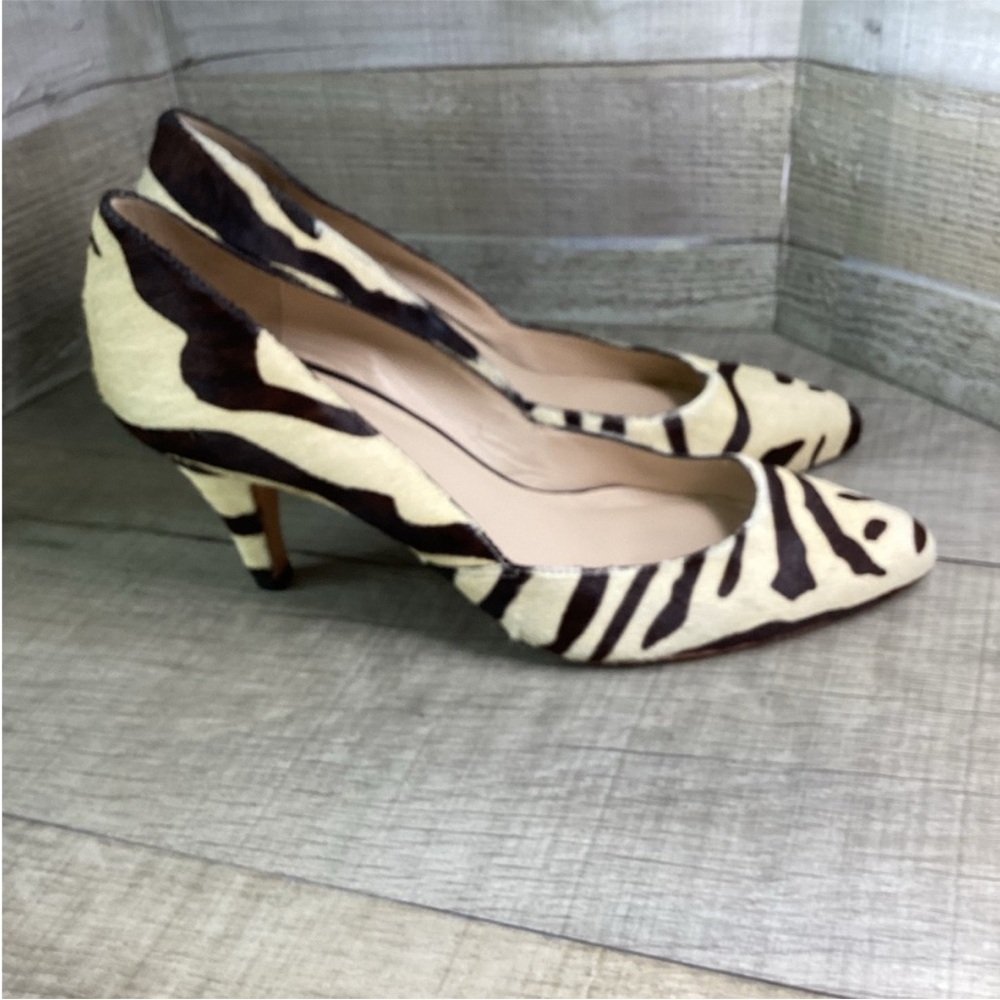 Loeffler Randall Calf Hair Semi Pointed-Toe Heels - Brown/Cream Animal Print